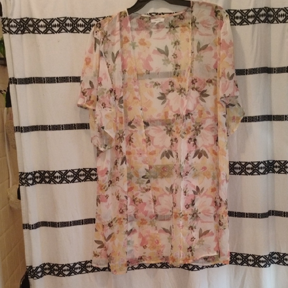 Maurices Floral Sheer Kimono in Pink and Green